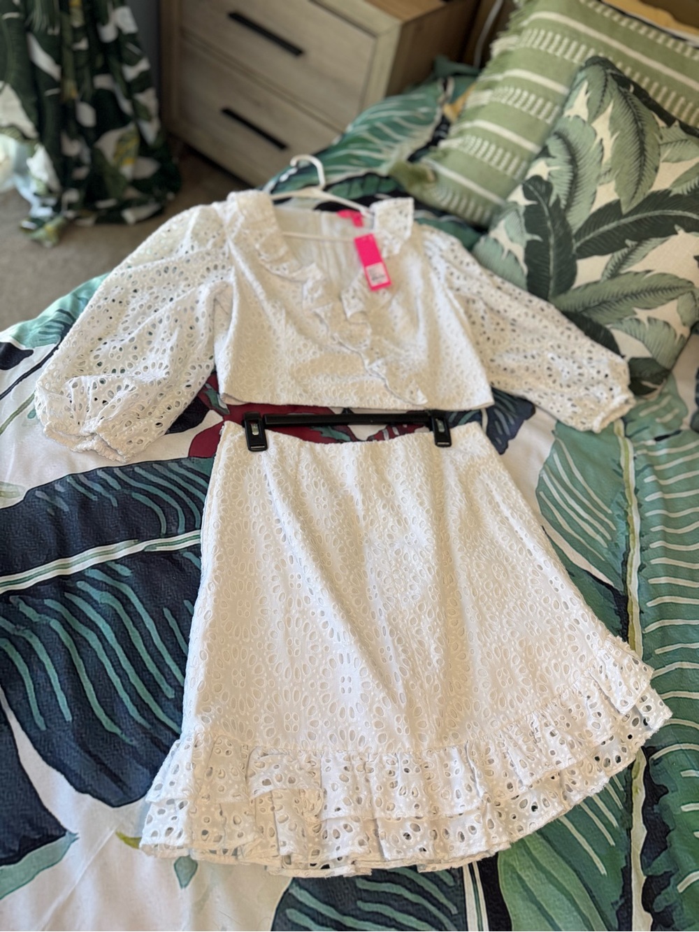 Lilly Pulitzer White Eyelet Ruffle Dress with Puff Sleeves